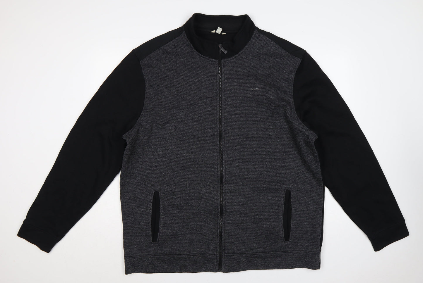 Calvin Klein Men Grey 2XL Full Zip High Neck Logo Sweatshirt