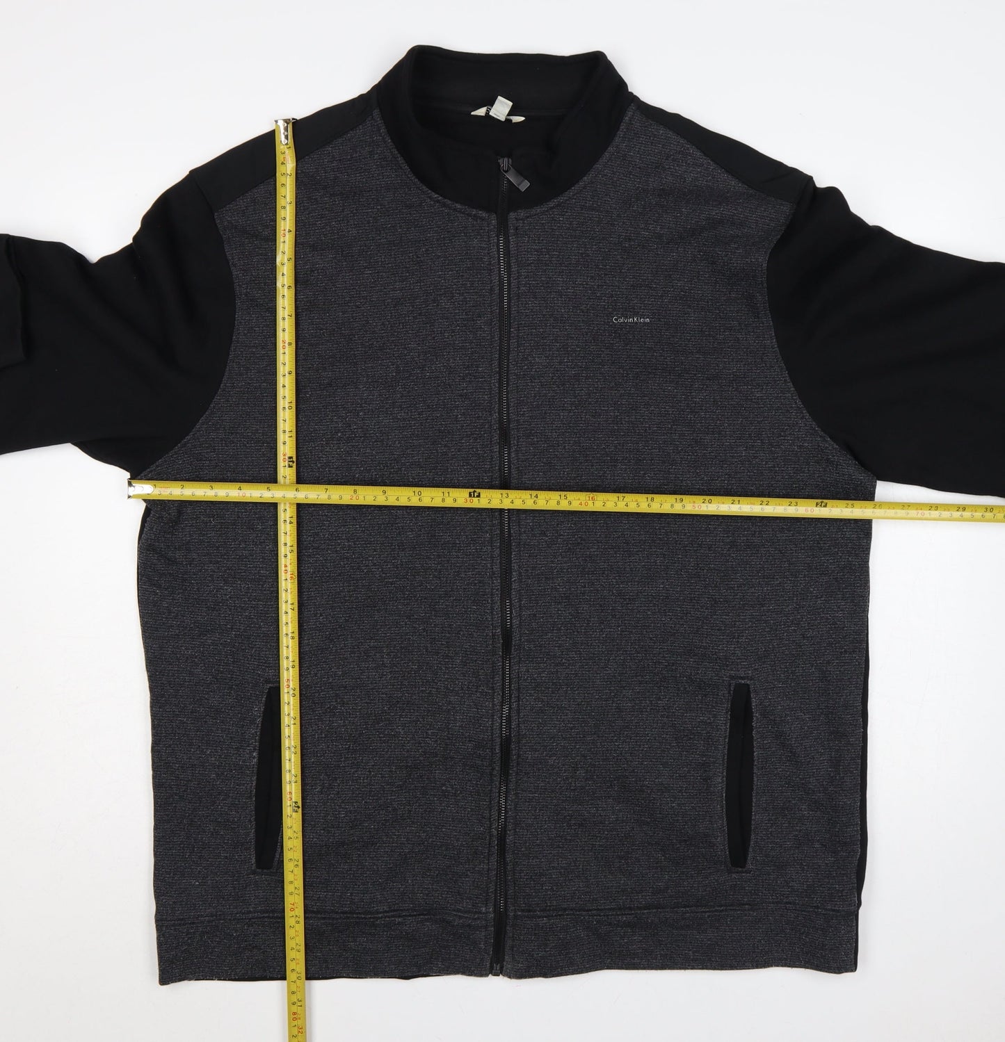 Calvin Klein Men Grey 2XL Full Zip High Neck Logo Sweatshirt