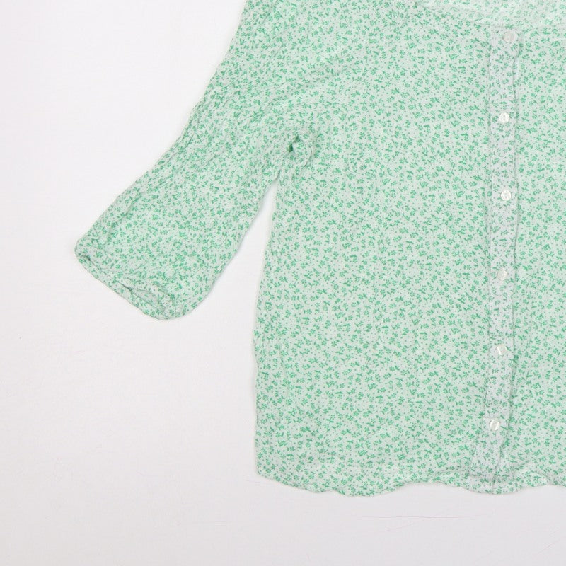 M&Co Women Green Floral Petite UK 12 Button-Up Bell Sleeve Blouse