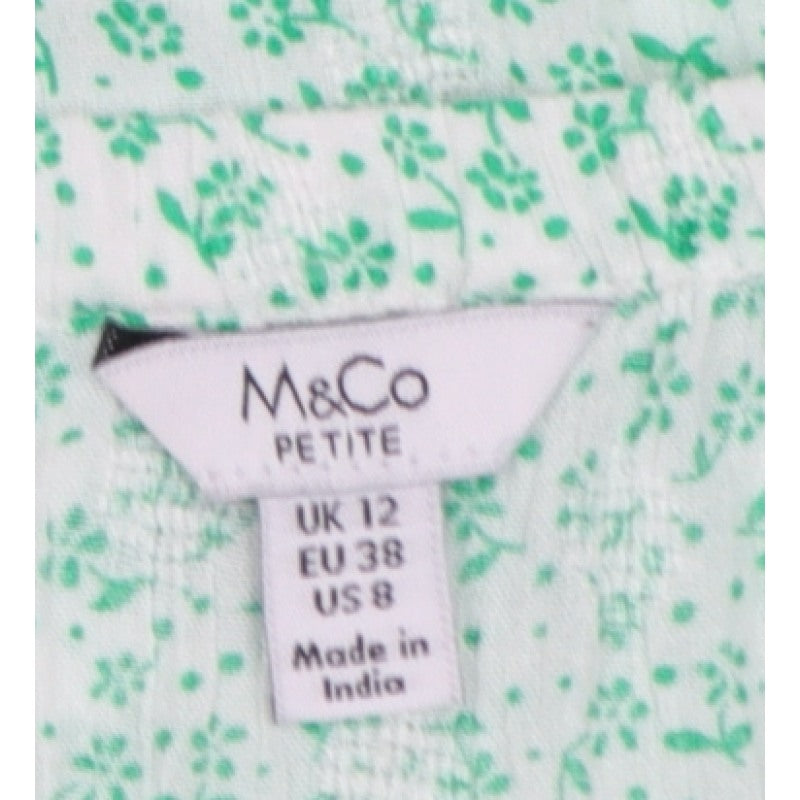 M&Co Women Green Floral Petite UK 12 Button-Up Bell Sleeve Blouse