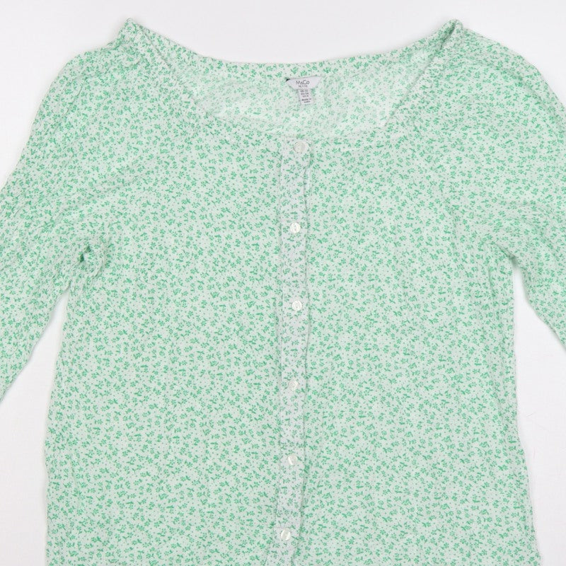 M&Co Women Green Floral Petite UK 12 Button-Up Bell Sleeve Blouse