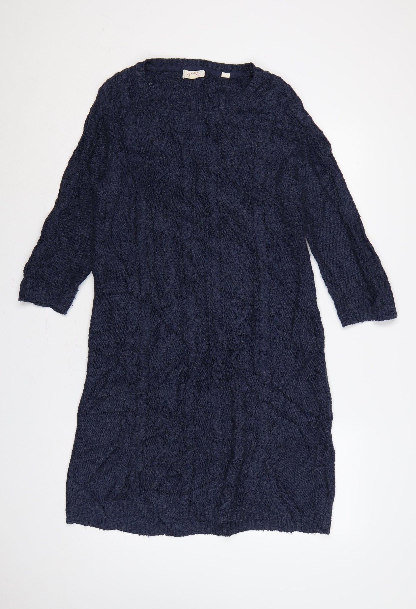 Fat Face Women Blue UK 12 Cable Knit Wool Jumper Dress V-Neck