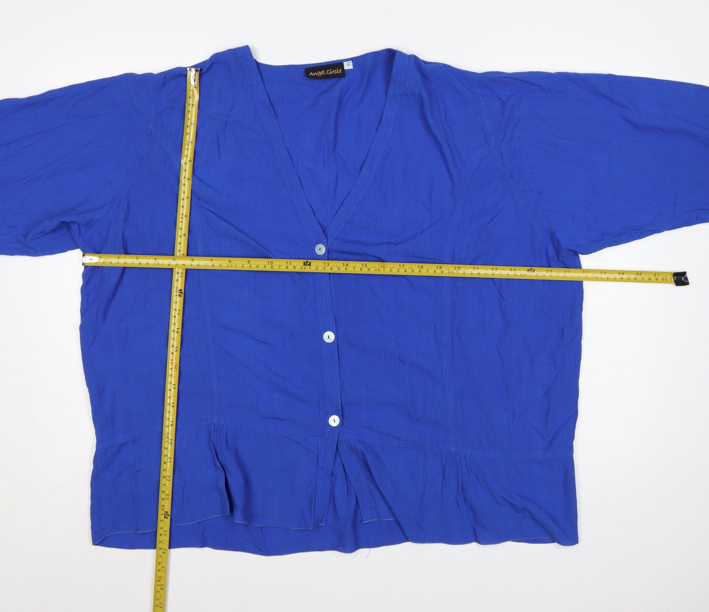 Angel Circle Women Blue Size 2 V-Neck Button 3/4 Sleeve Viscose Blouse