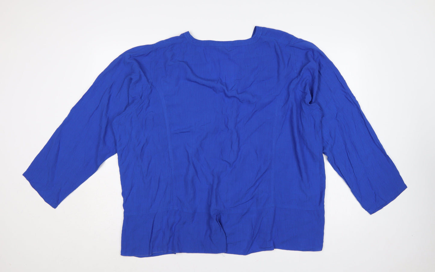 Angel Circle Women Blue Size 2 V-Neck Button 3/4 Sleeve Viscose Blouse