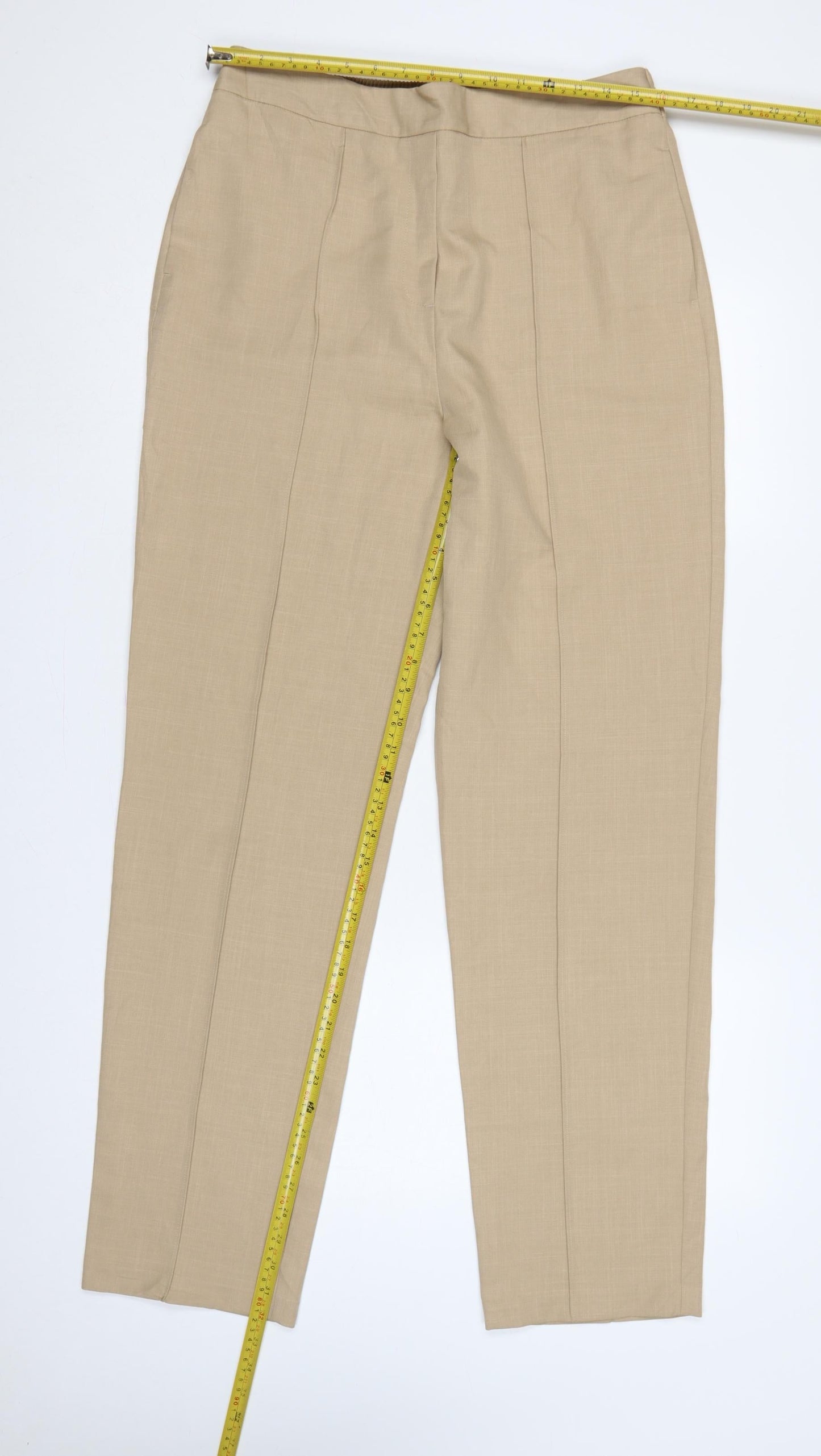 Marks & Spencer Women Beige UK 14 Long Straight Tailored Trousers