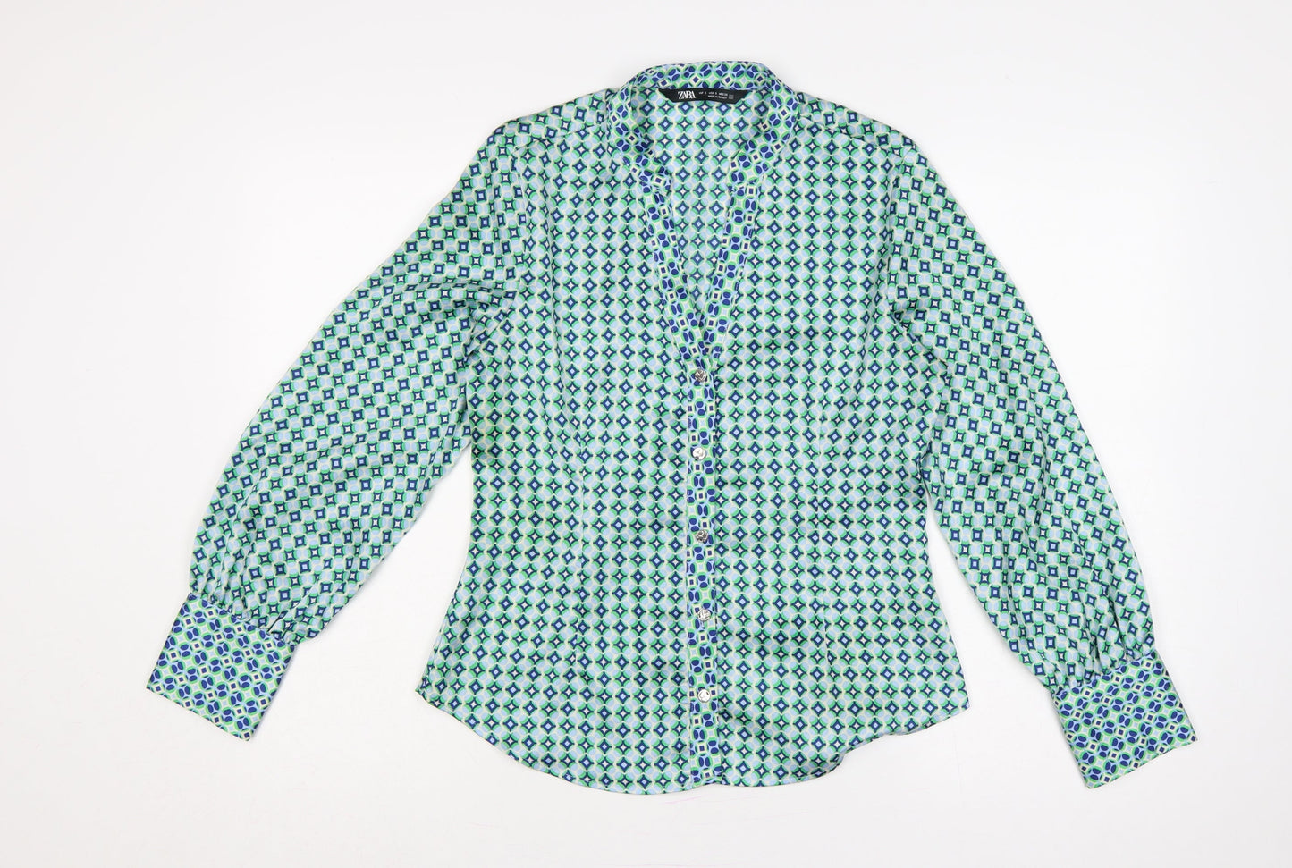 Zara Women Multicoloured S Geometric Button-Up Collared Blouse
