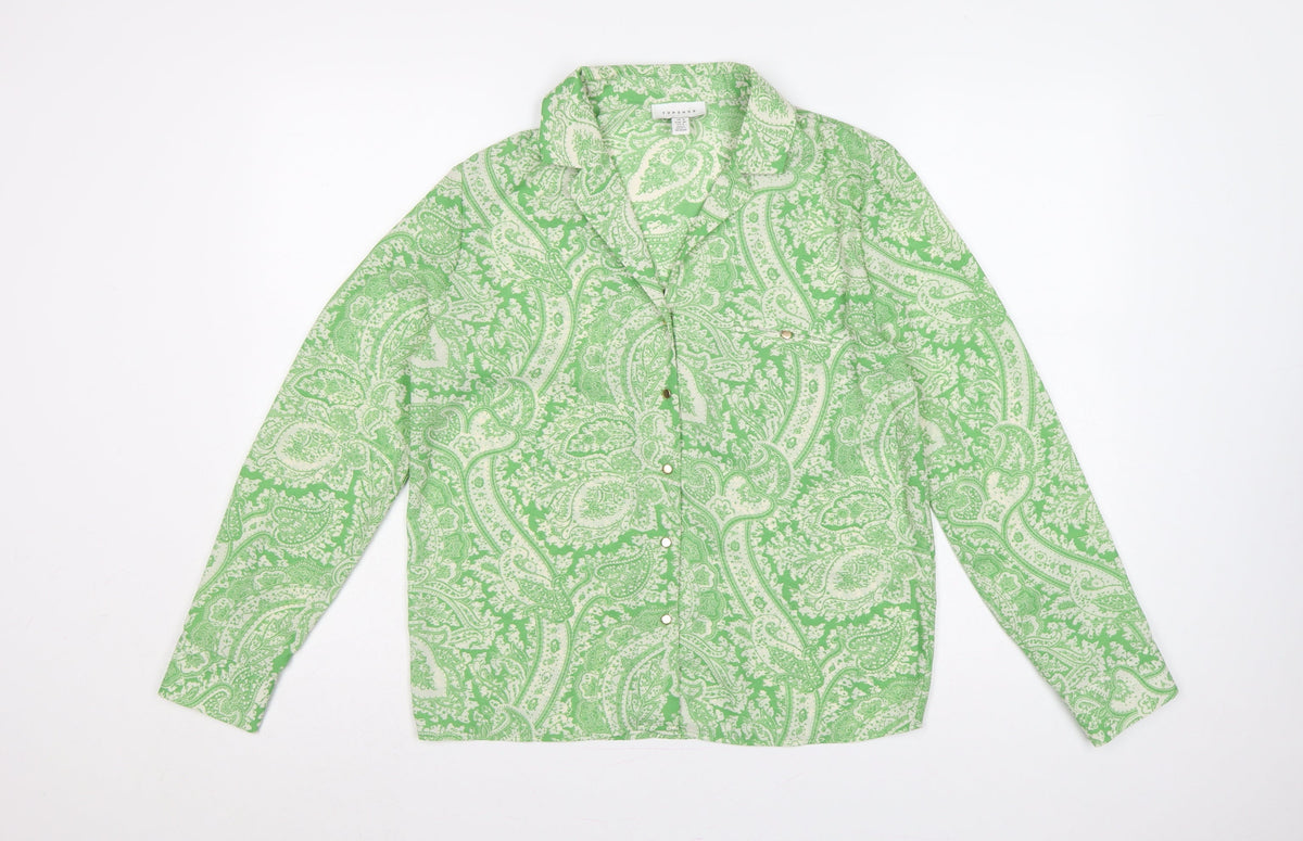 Topshop Women Green Paisley Button-Up Collared Long Sleeve Shirt UK 10