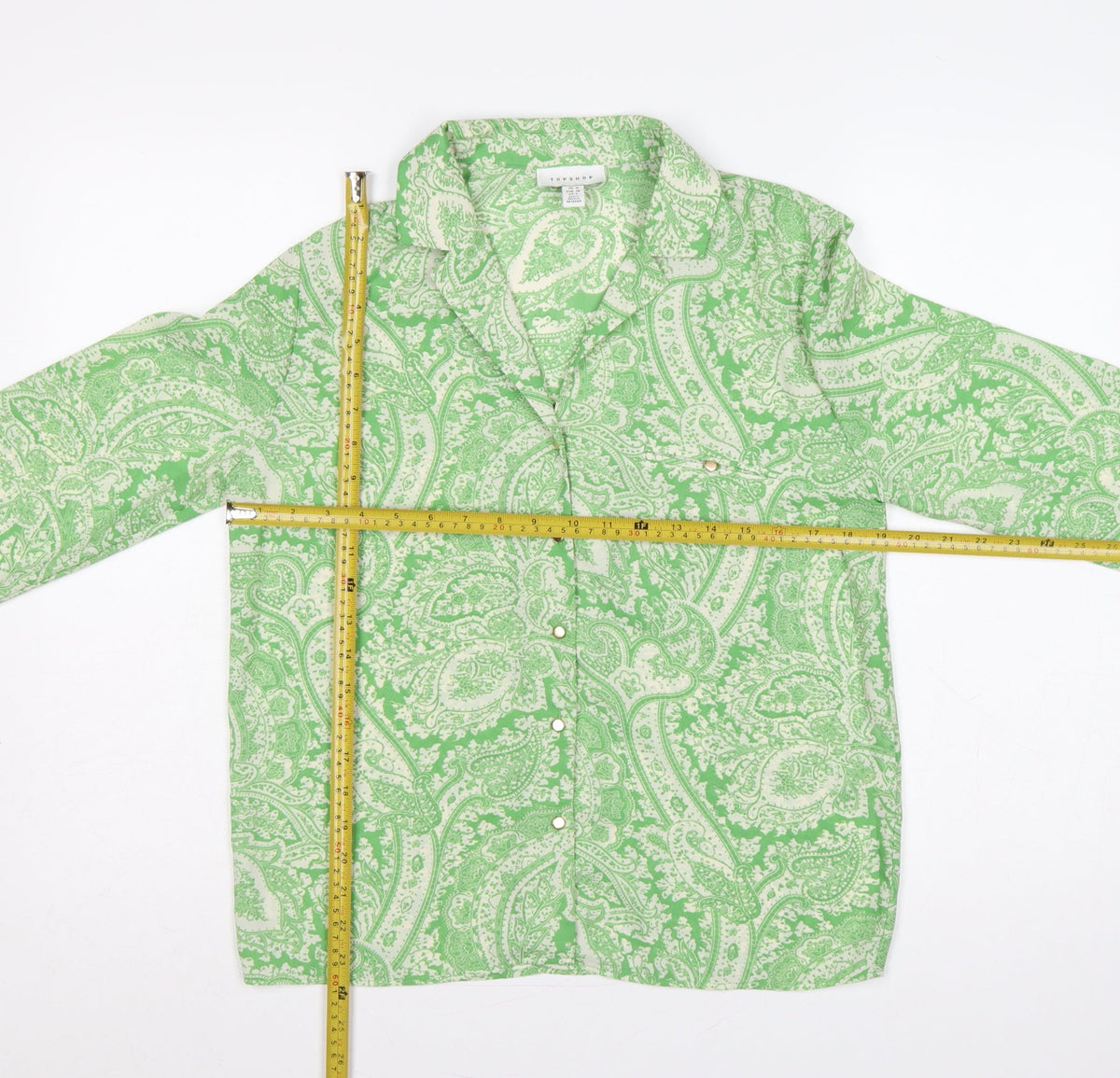 Topshop Women Green Paisley Button-Up Collared Long Sleeve Shirt UK 10