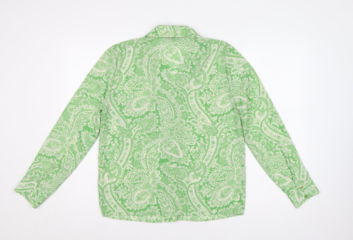 Topshop Women Green Paisley Button-Up Collared Long Sleeve Shirt UK 10
