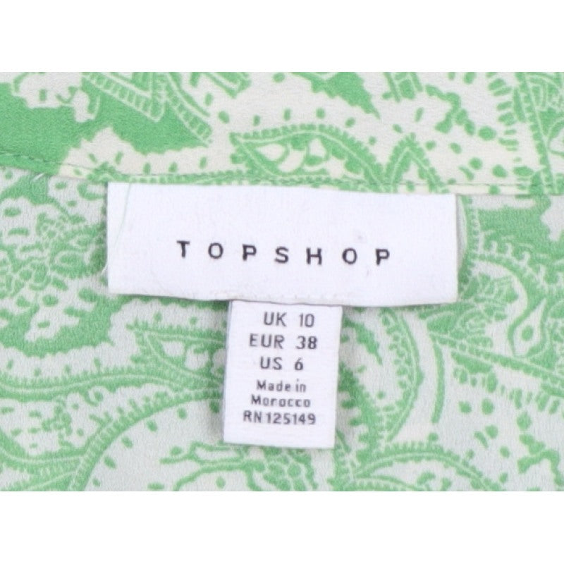 Topshop Women Green Paisley Button-Up Collared Long Sleeve Shirt UK 10