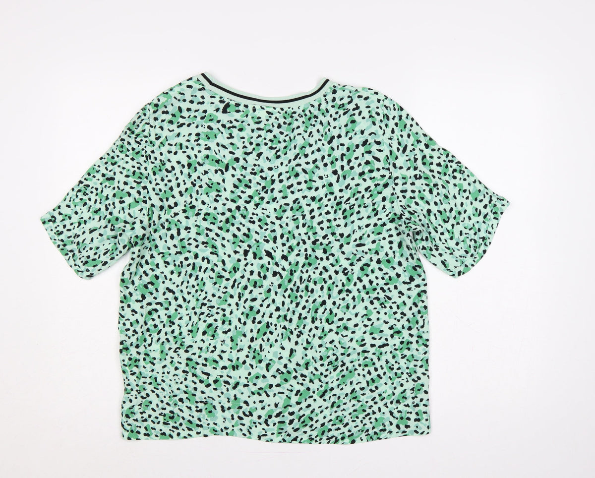 InWear Women Green Leopard Print Ringer T-Shirt UK 12 Short Sleeve