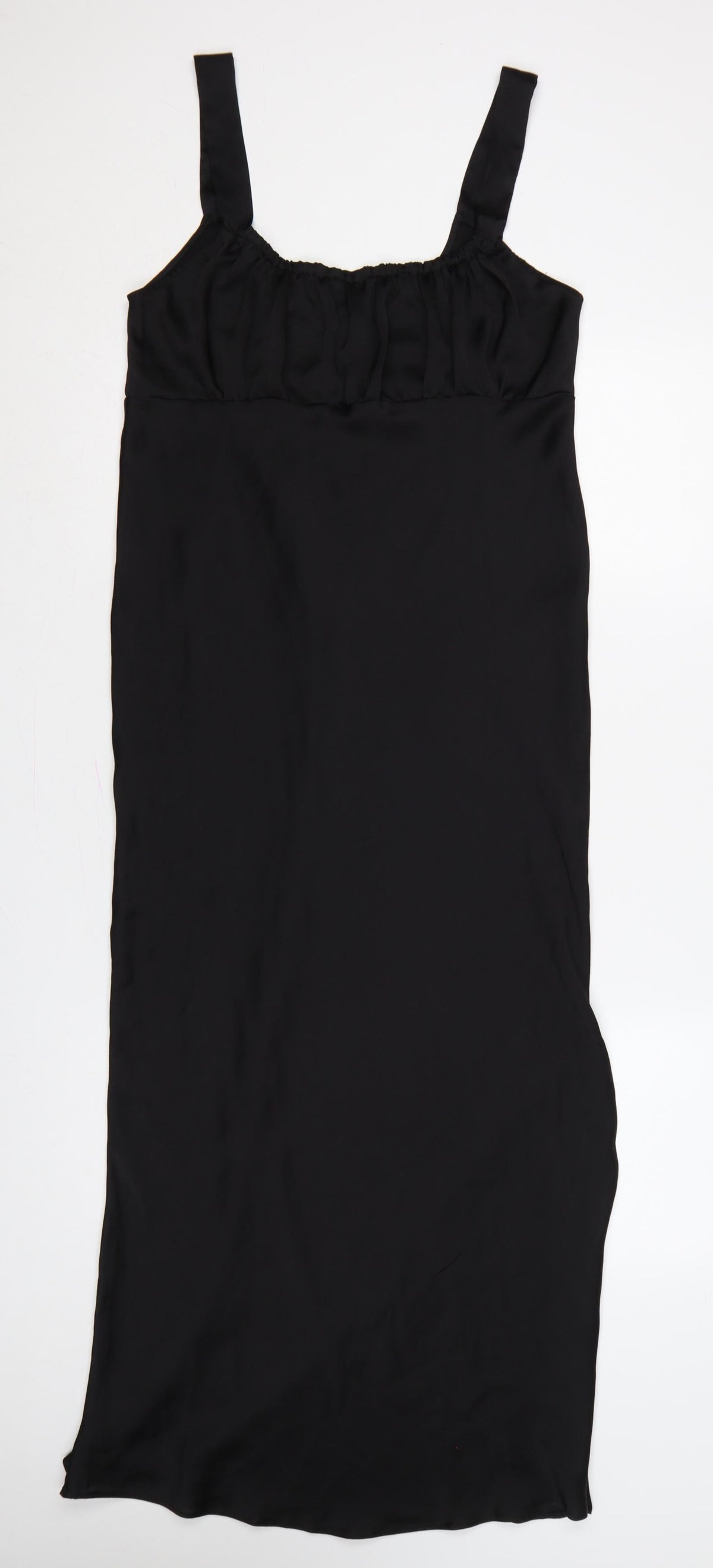Additional front view of ASOS Design Women Black UK 12 Long Sleeveless Slip Dress