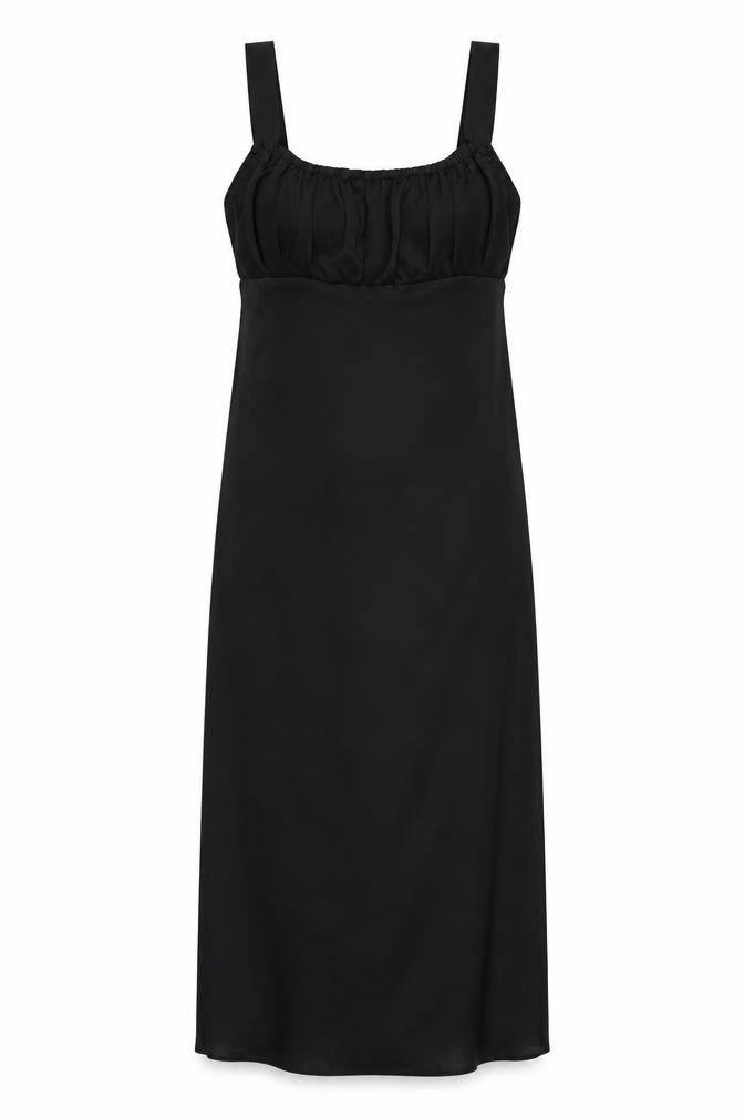 Front view of ASOS Design Women Black UK 12 Long Sleeveless Slip Dress