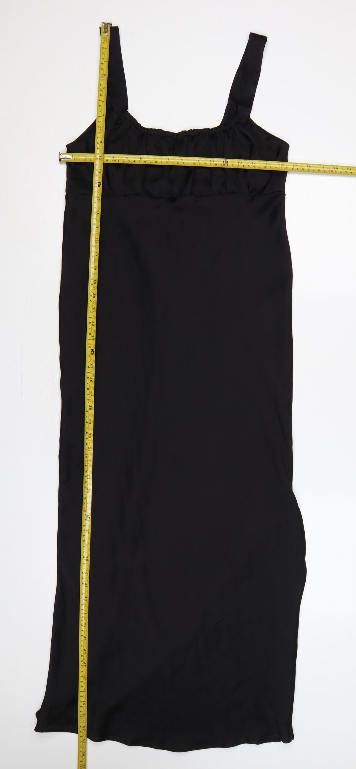 Back view of ASOS Design Women Black UK 12 Long Sleeveless Slip Dress
