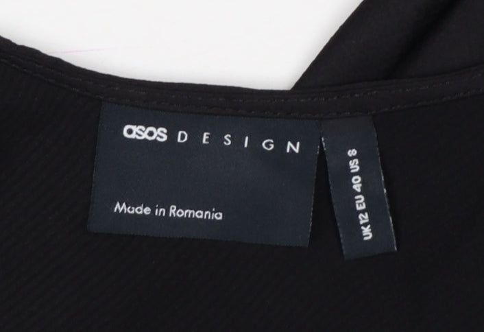 Brand and care label for ASOS Design Women Black UK 12 Long Sleeveless Slip Dress