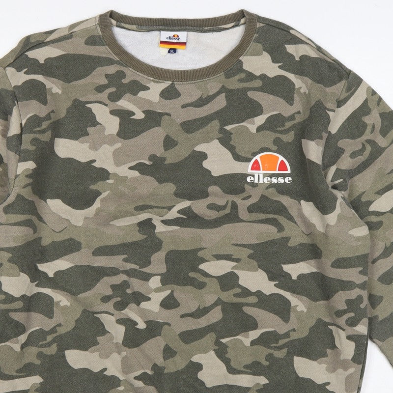 Additional view of Ellesse Men’s Green Camo XL Crew Neck Logo Pullover Sweatshirt