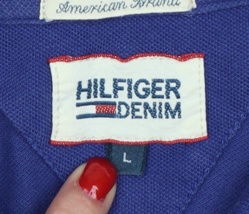 Hilfiger Denim Men's Blue L Short Sleeve Logo Polo Shirt