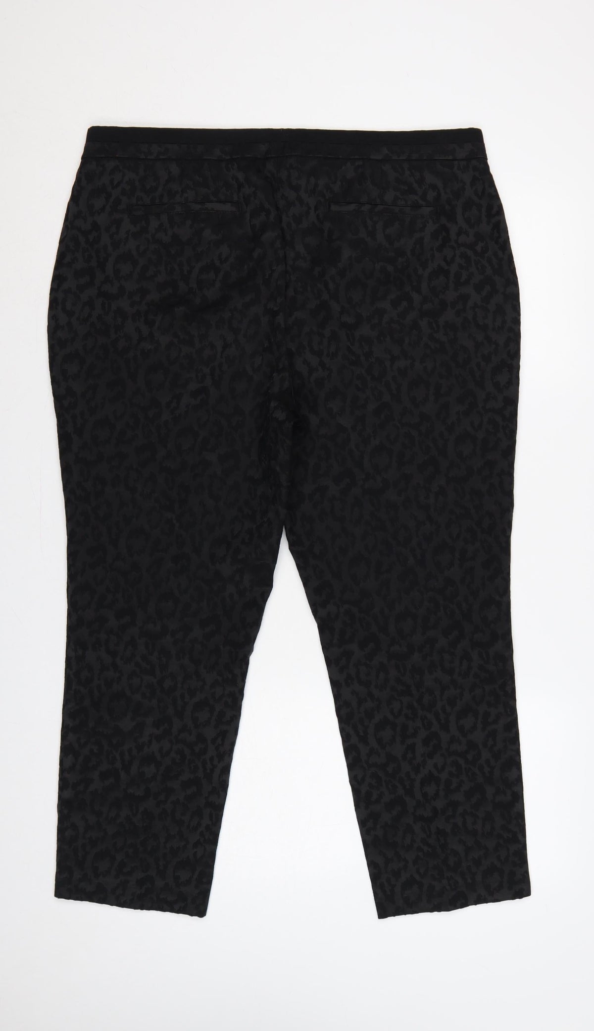 Per Una Women’s Black Animal Print Slim Straight Trousers UK 18 Short
