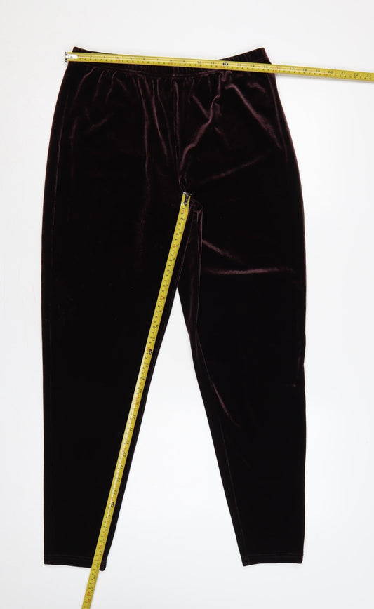 Esprit Women Brown M Velvet Stretch Elastic Waist Leggings