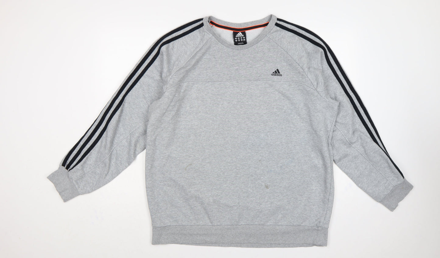 Adidas Men’s Grey XL Pullover Sweatshirt 3 Stripe Climalite Logo