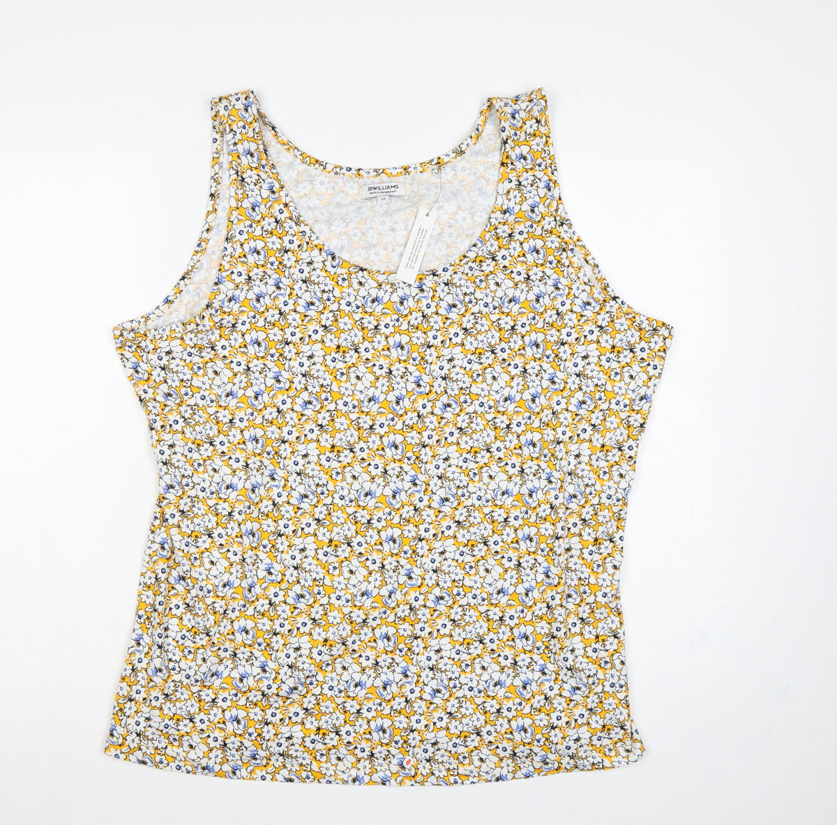 Additional front view of JD Williams Women Yellow Floral Cotton Tank Top UK 24 Sleeveless