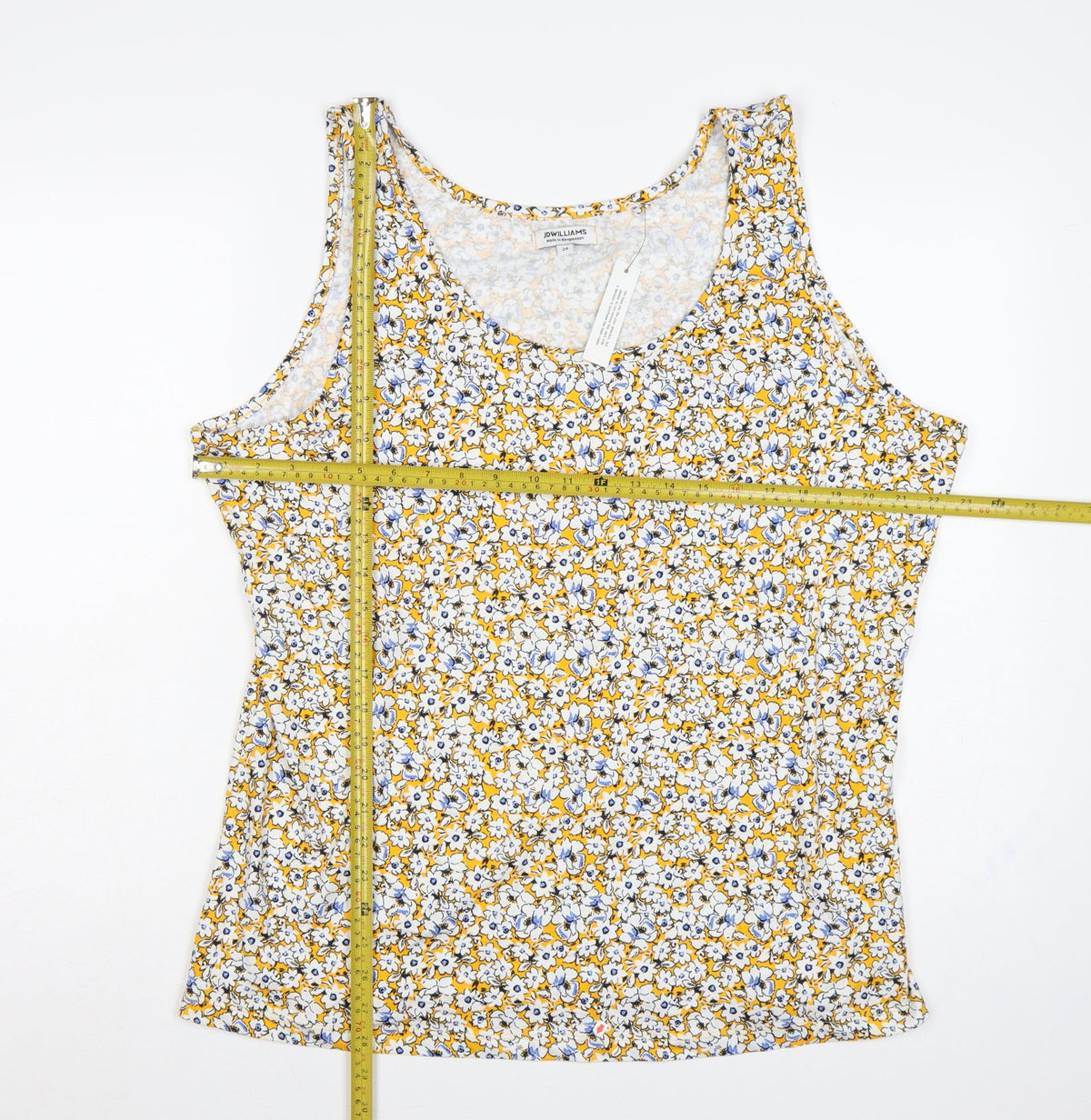 Back view of JD Williams Women Yellow Floral Cotton Tank Top UK 24 Sleeveless