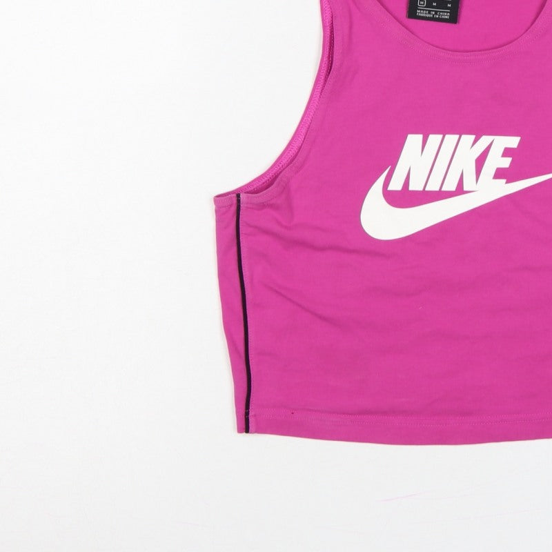 Nike Women Pink M Cropped Logo Tank Top Gym Stretch