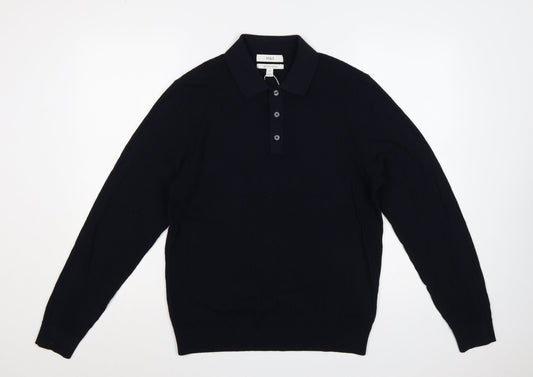Marks and Spencer Men Black M Cotton Modal Collared Henley Jumper