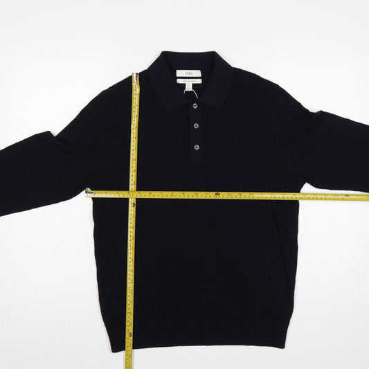 Marks and Spencer Men Black M Cotton Modal Collared Henley Jumper