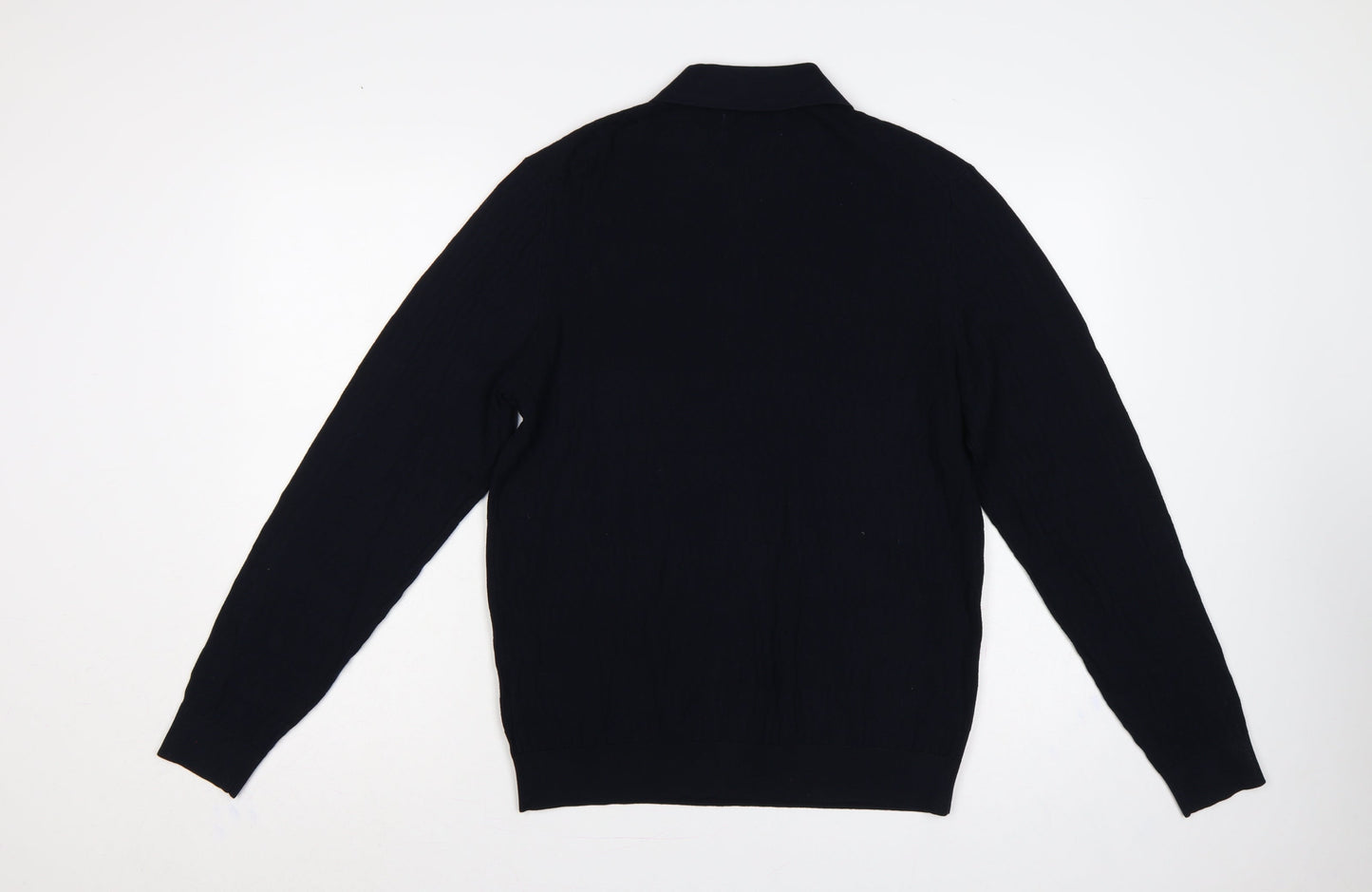 Marks and Spencer Men Black M Cotton Modal Collared Henley Jumper