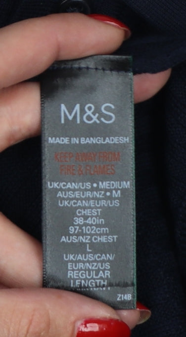 Marks and Spencer Men Black M Cotton Modal Collared Henley Jumper