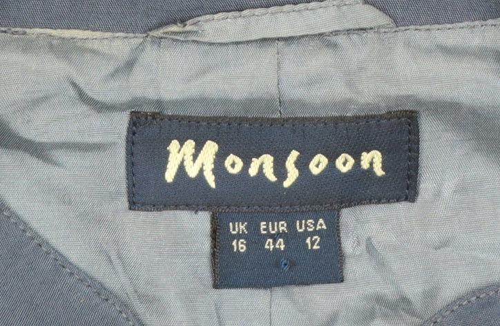 Monsoon Women’s Blue UK 16 Linen Viscose Button-Up Tunic Blouse