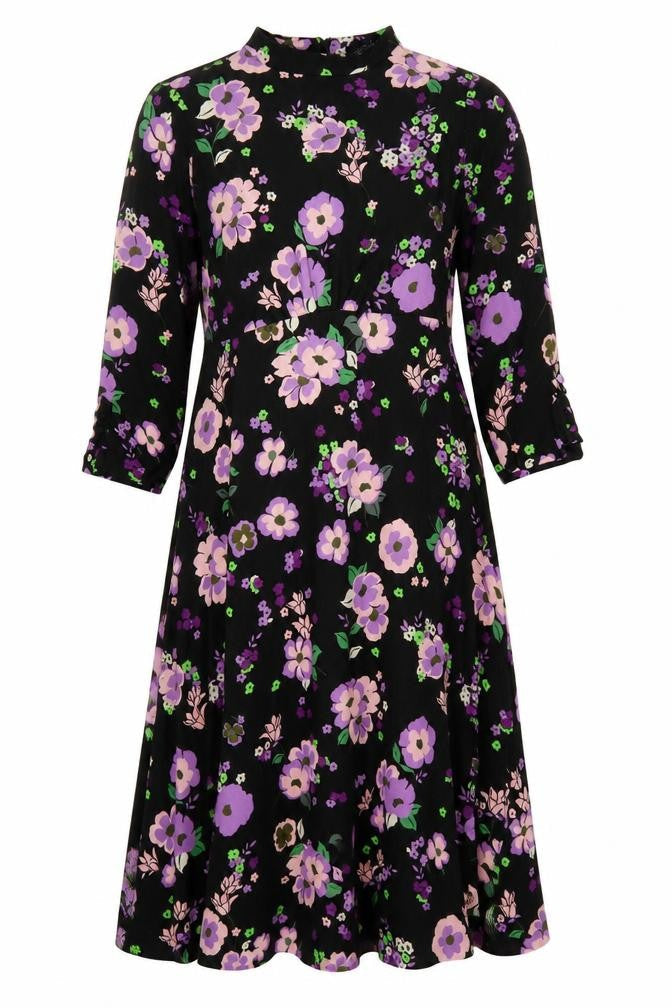 Marks & Spencer Women Black Floral Fit & Flare Midi Dress UK 16