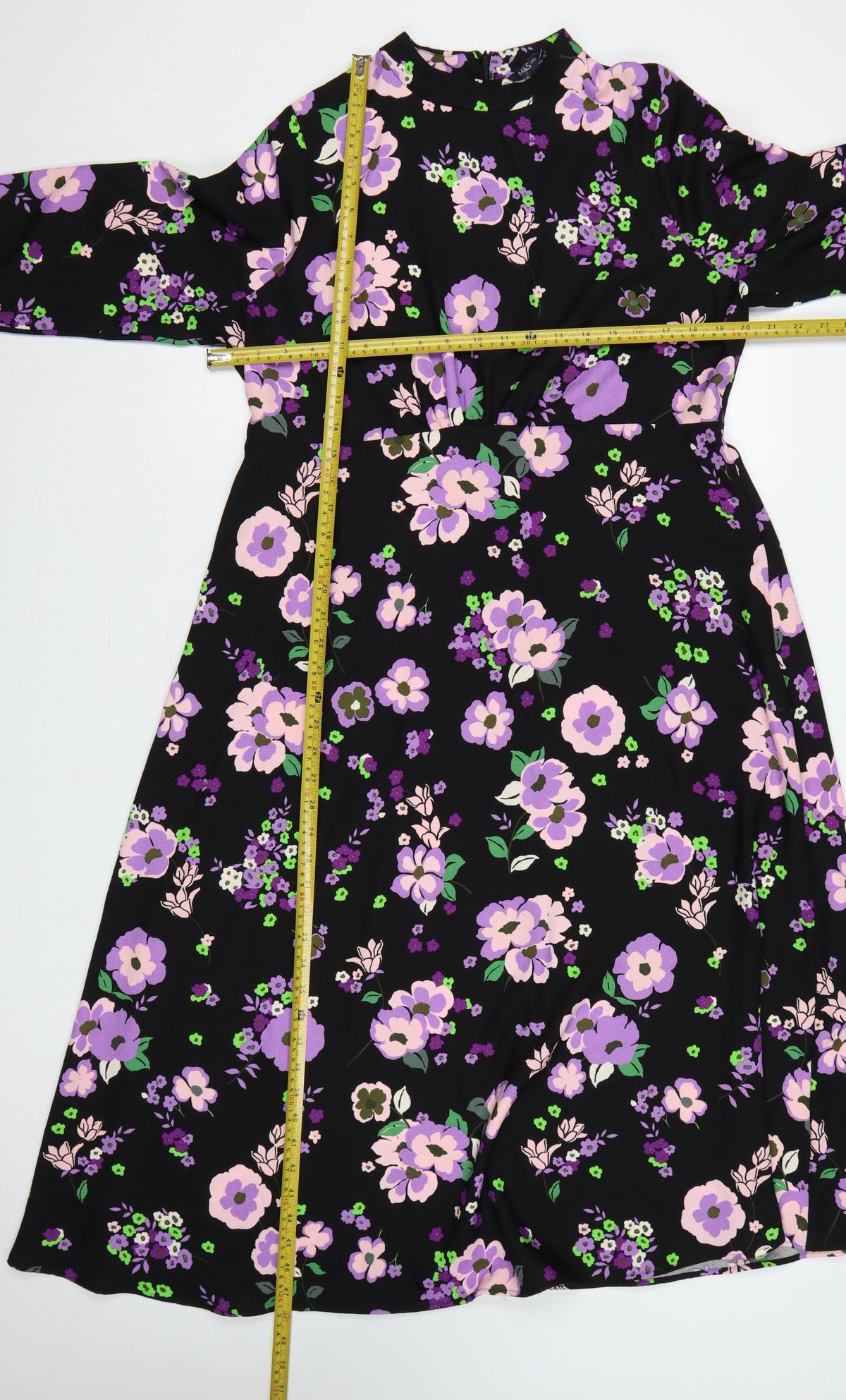 Marks & Spencer Women Black Floral Fit & Flare Midi Dress UK 16