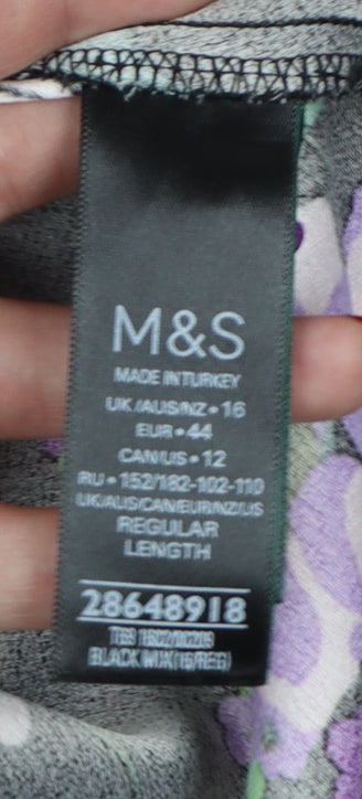 Marks & Spencer Women Black Floral Fit & Flare Midi Dress UK 16