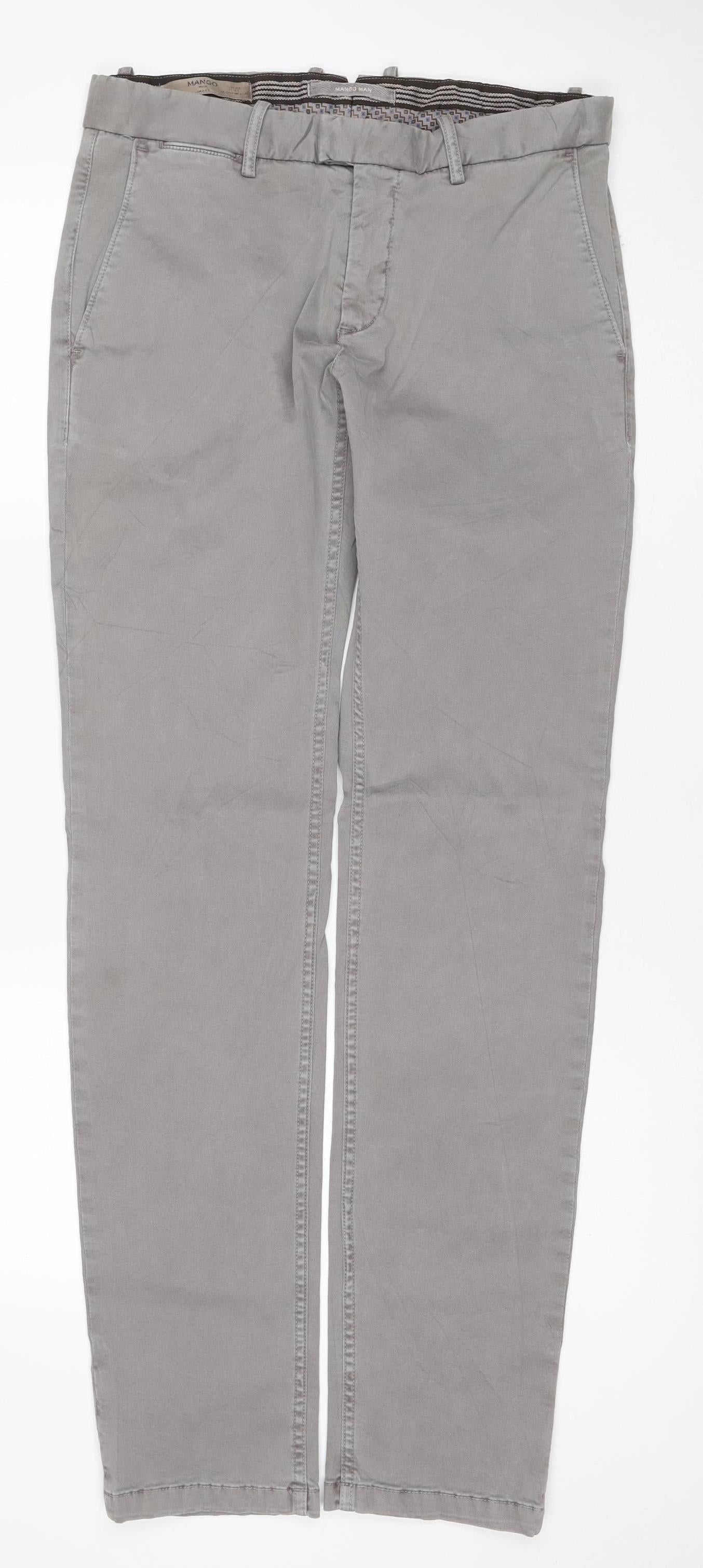 Mango Man Smart Men's Grey Cargo Trousers W32 Cotton Stretch Zip Pockets