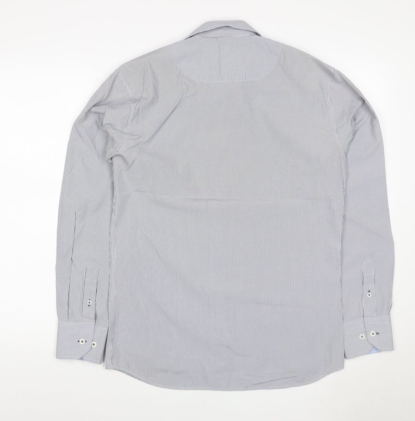 Kronstadt Men’s Blue Stripe Slim Fit Cotton Blend Shirt M