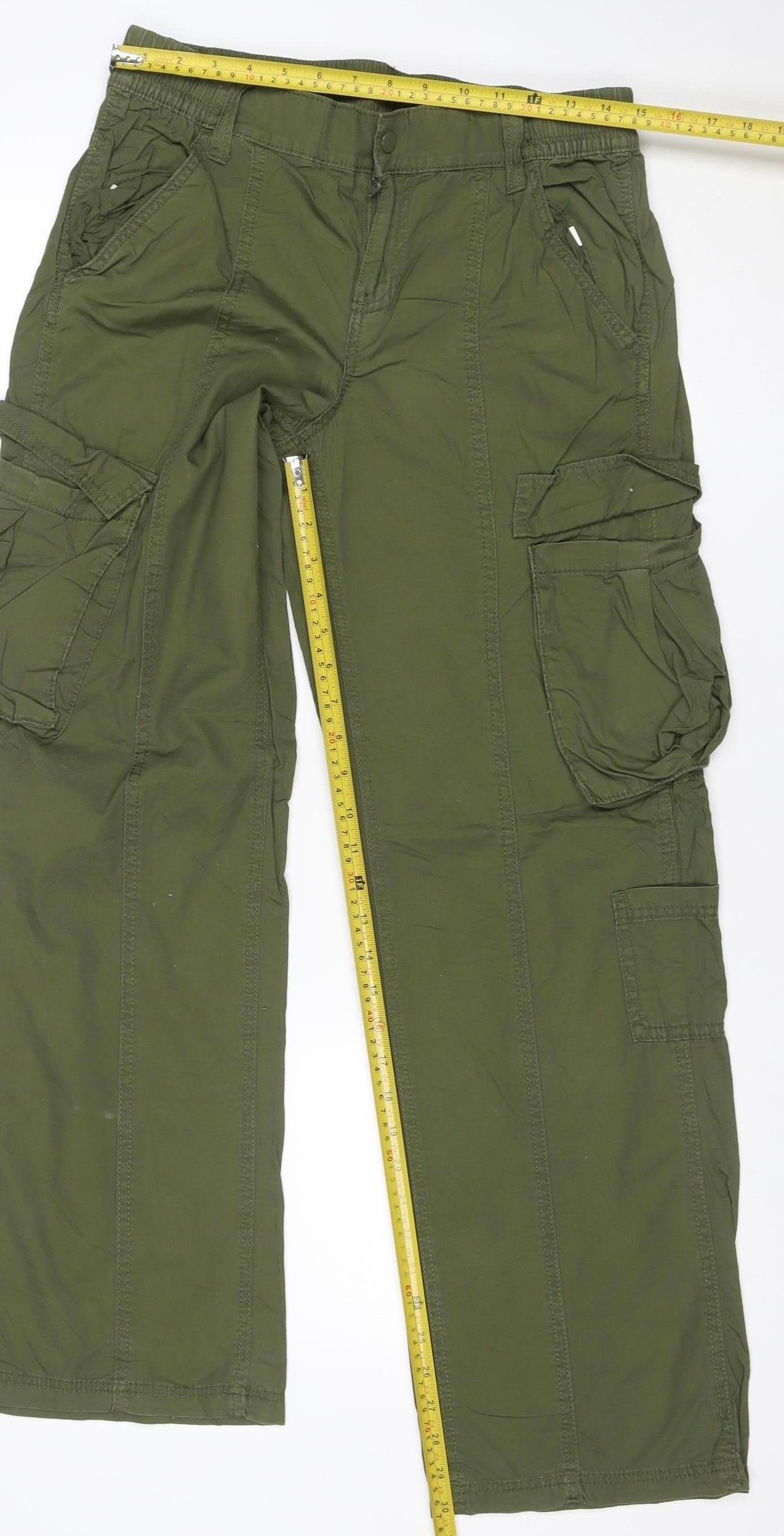 H&M Women’s Green Size 10 Cotton Cargo Trousers Adjustable Waist
