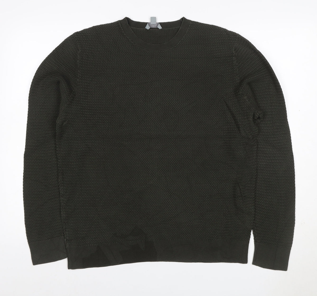Back view of COS Men’s Dark Green XL Cable Knit Crew Neck jumper