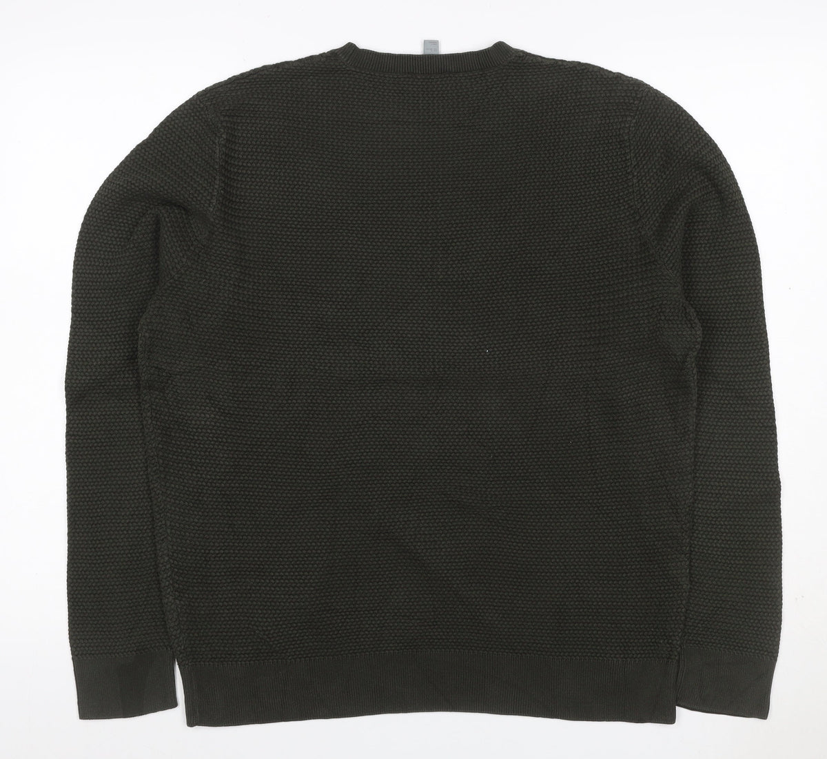 Close-up detail of COS Men’s Dark Green XL Cable Knit Crew Neck jumper