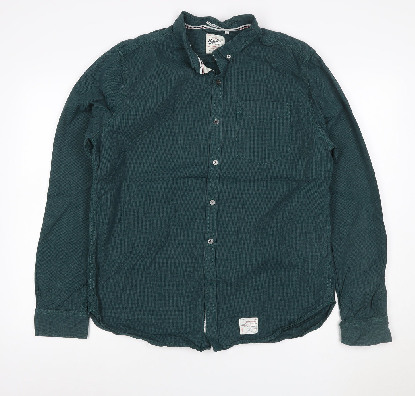 Superdry Men’s Green L Long Sleeve Button-Down Cotton Shirt
