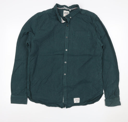 Superdry Men’s Green L Long Sleeve Button-Down Cotton Shirt