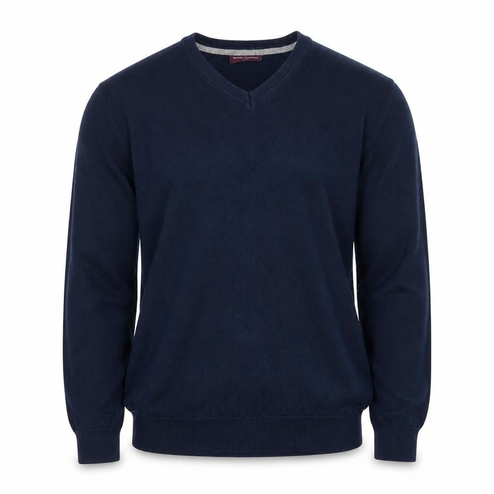 Brook Taverner Men’s Navy Blue M V-Neck Cotton Blend Knit Pullover Jumper
