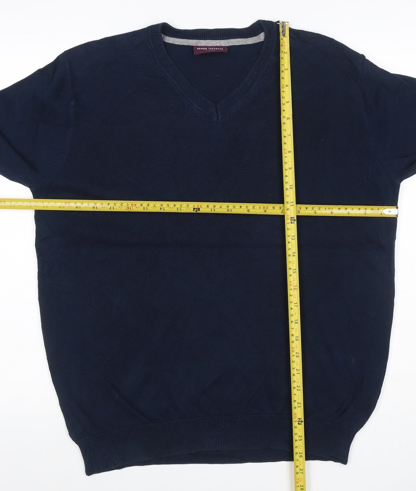 Brook Taverner Men’s Navy Blue M V-Neck Cotton Blend Knit Pullover Jumper