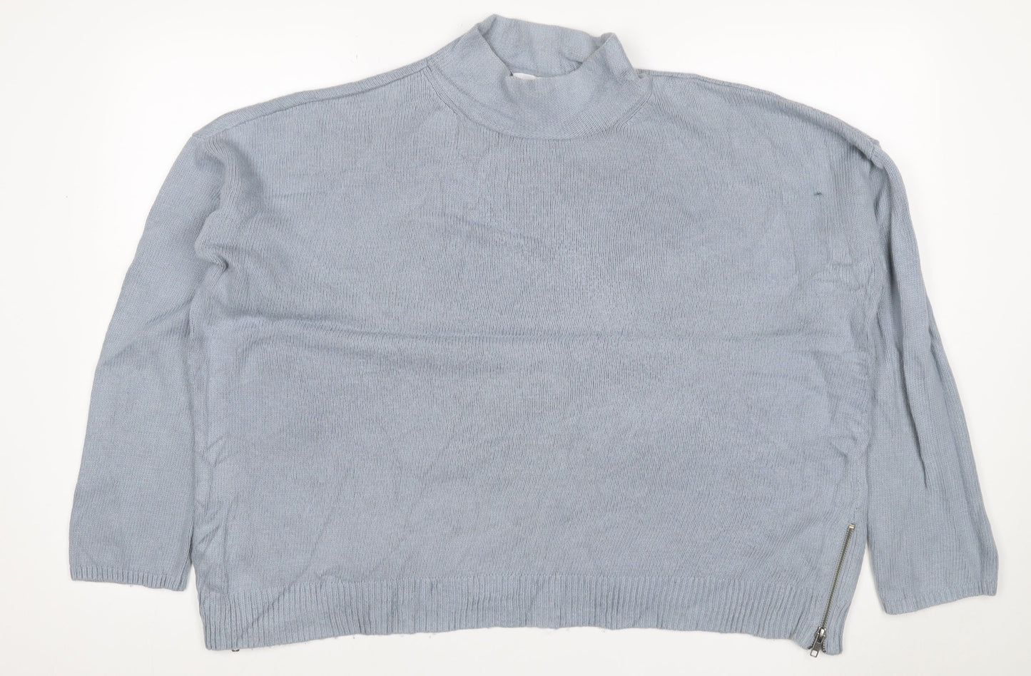White + Warren Women Grey UK 16 Cashmere Blend Roll Neck Zip Jumper