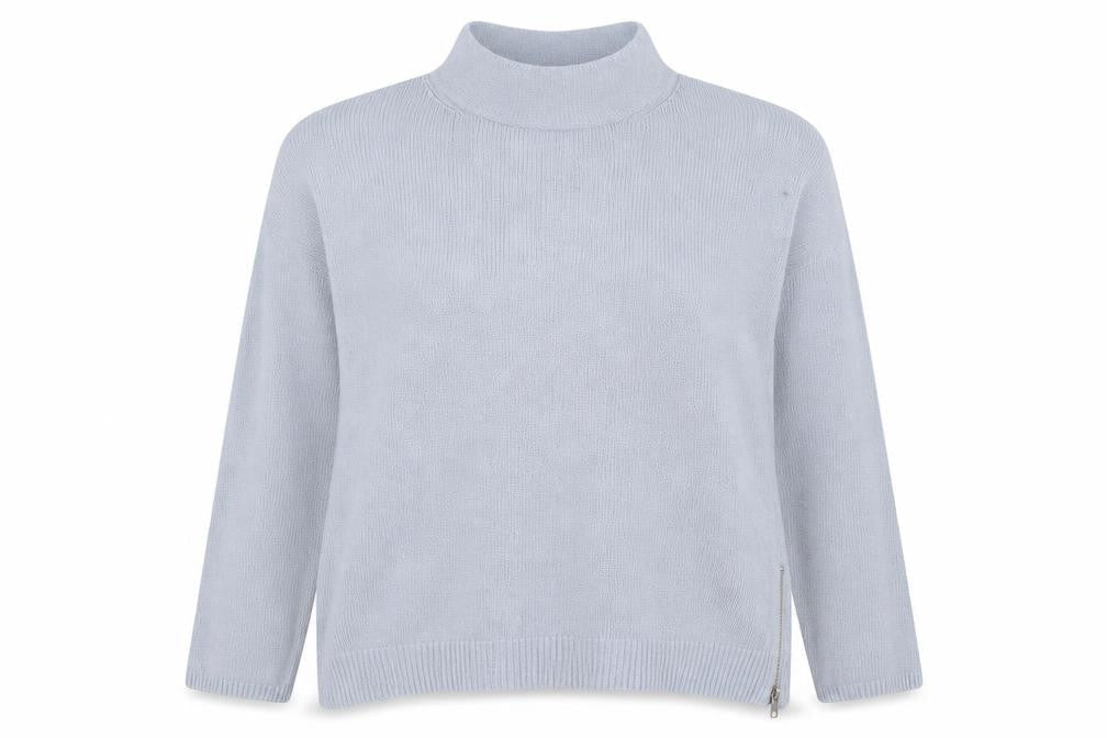 White + Warren Women Grey UK 16 Cashmere Blend Roll Neck Zip Jumper