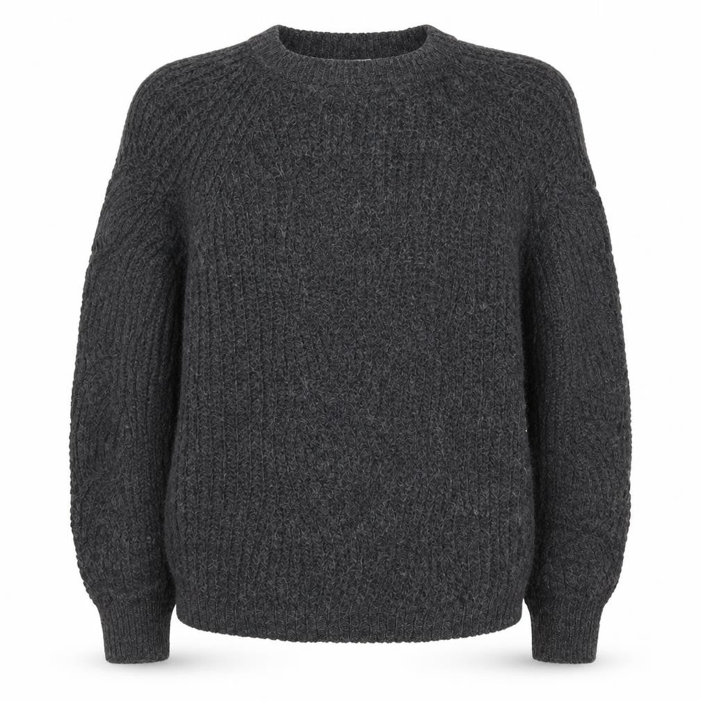 Bianco & Blue Women’s Grey S Chunky Knit Crew Neck Wool Blend Jumper