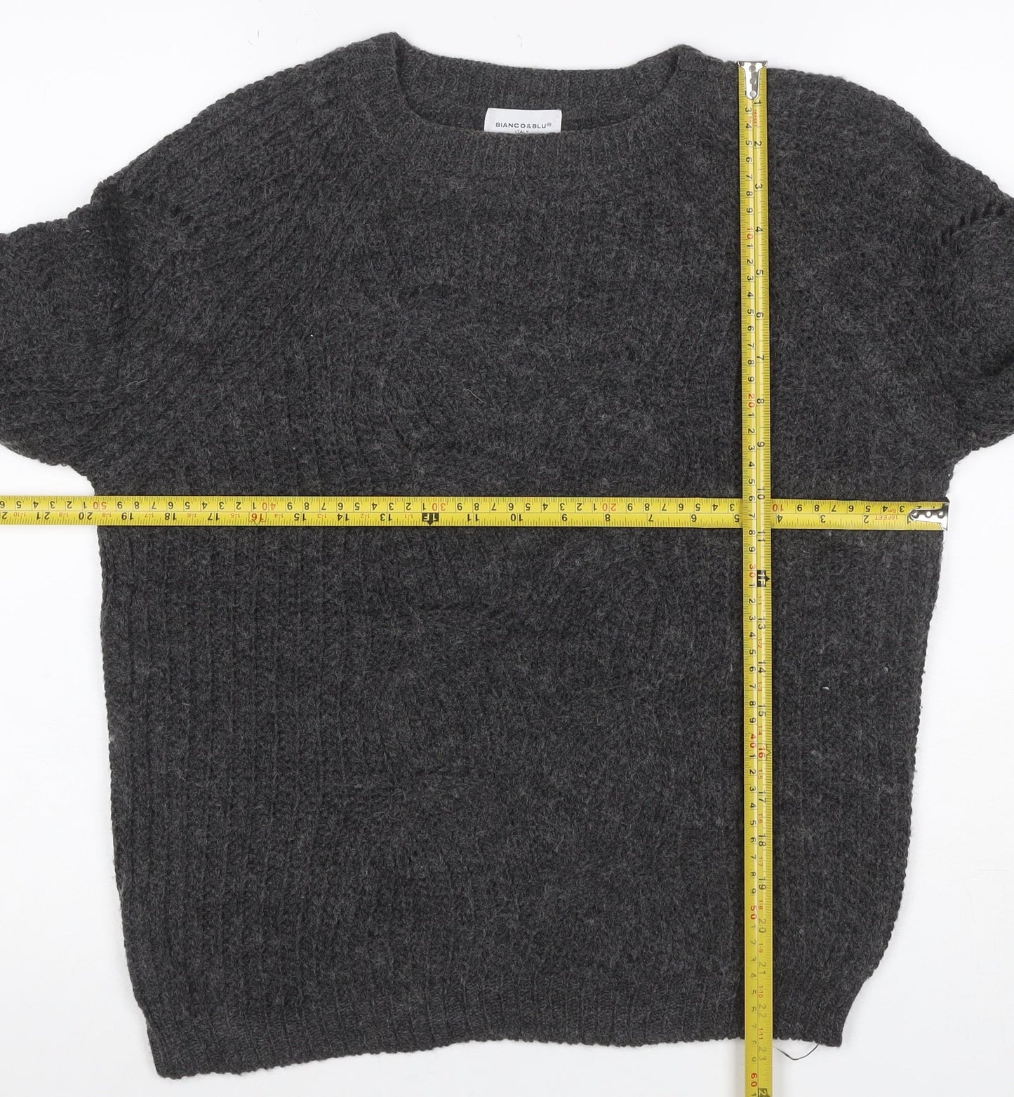 Bianco & Blue Women’s Grey S Chunky Knit Crew Neck Wool Blend Jumper