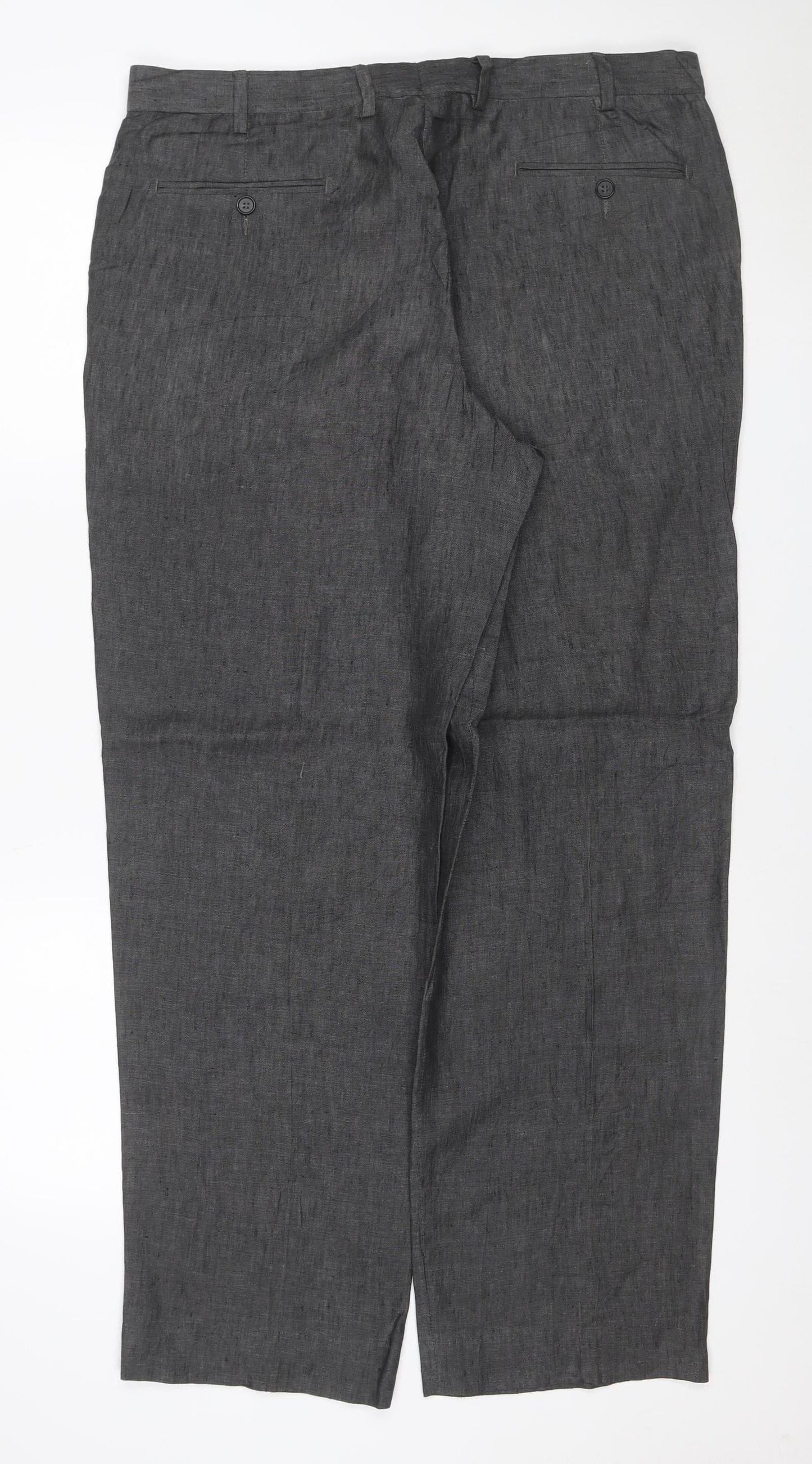 Marks & Spencer Men Grey 36in 31in Linen Straight Trousers