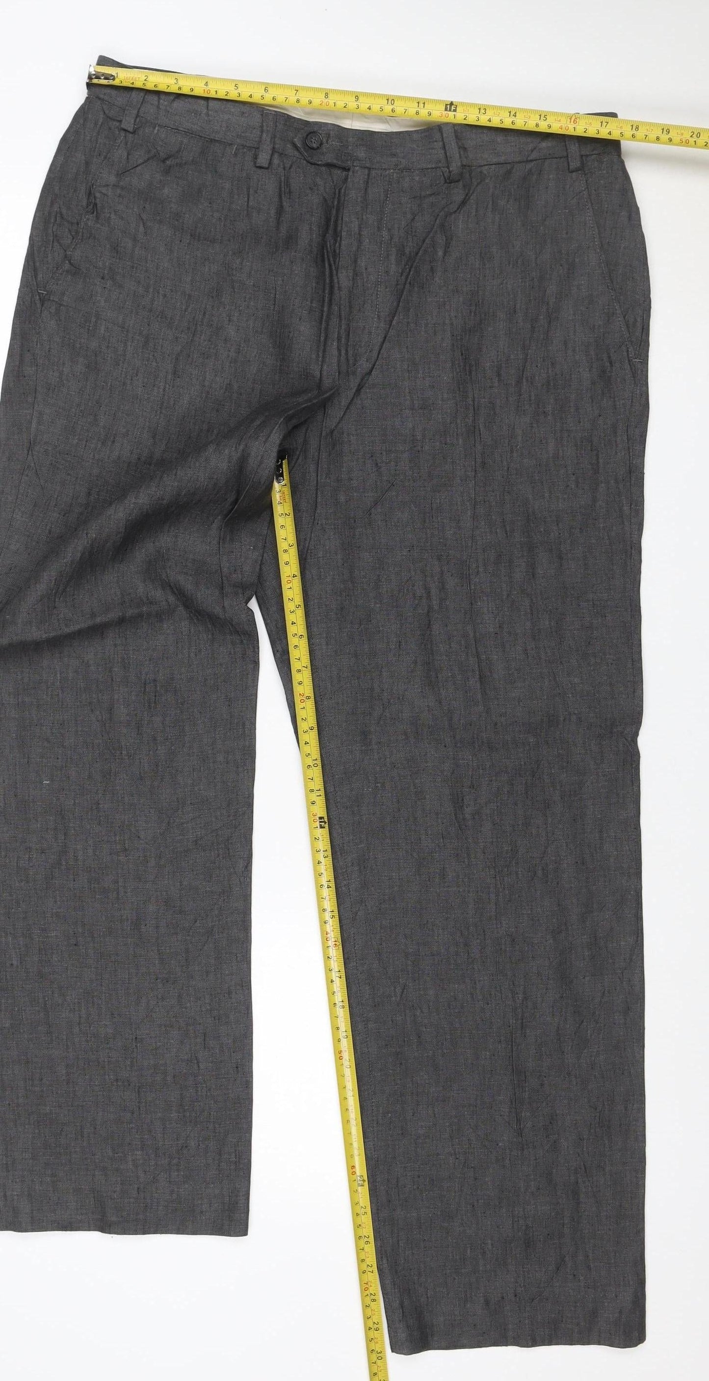 Marks & Spencer Men Grey 36in 31in Linen Straight Trousers